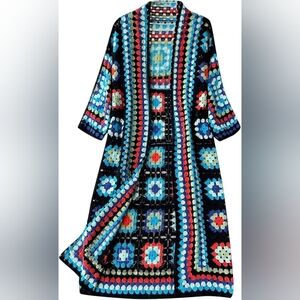 POL Crochet Granny Square Long Cardigan One Size New